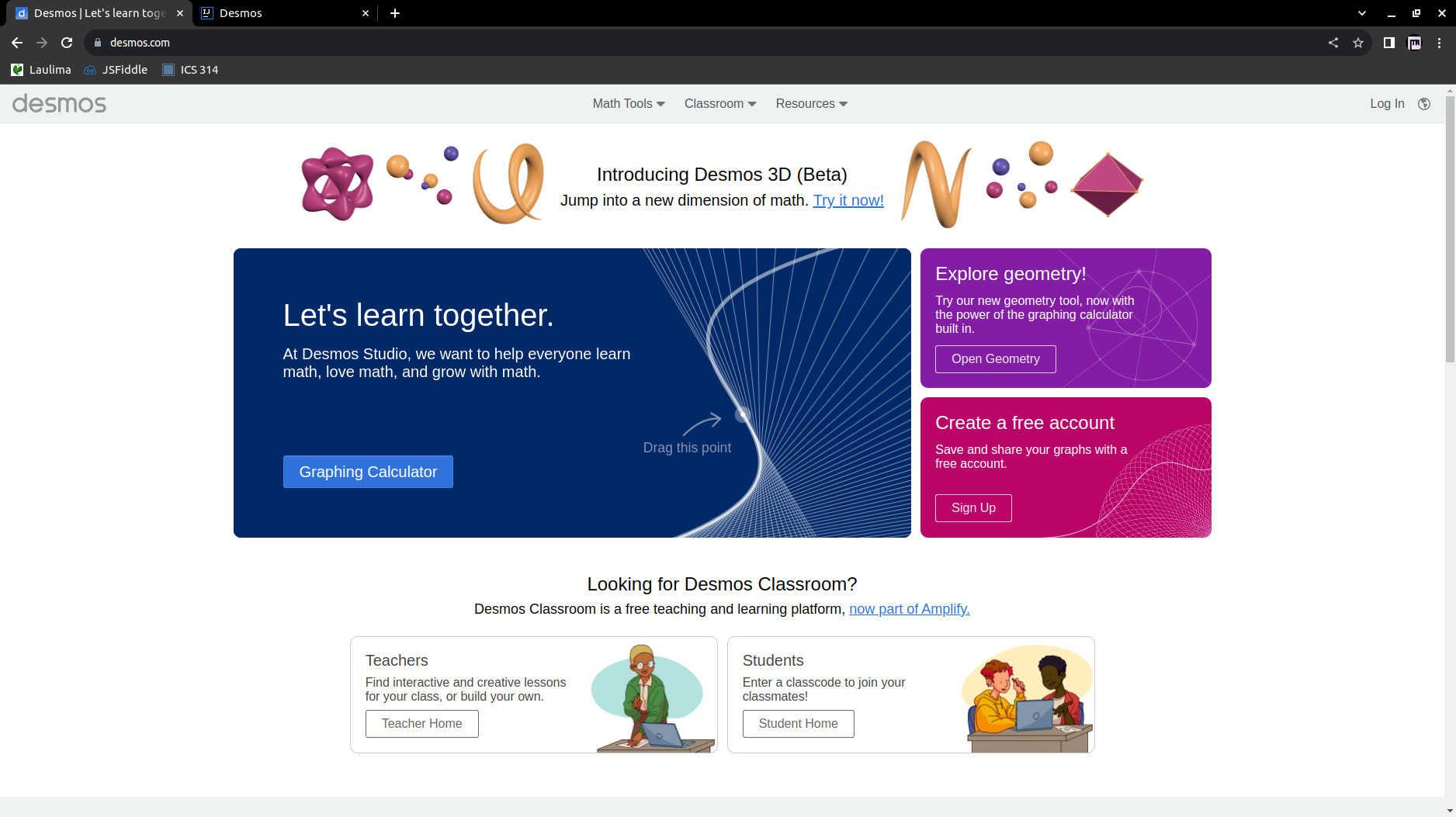 Screenshot of Desmos.com