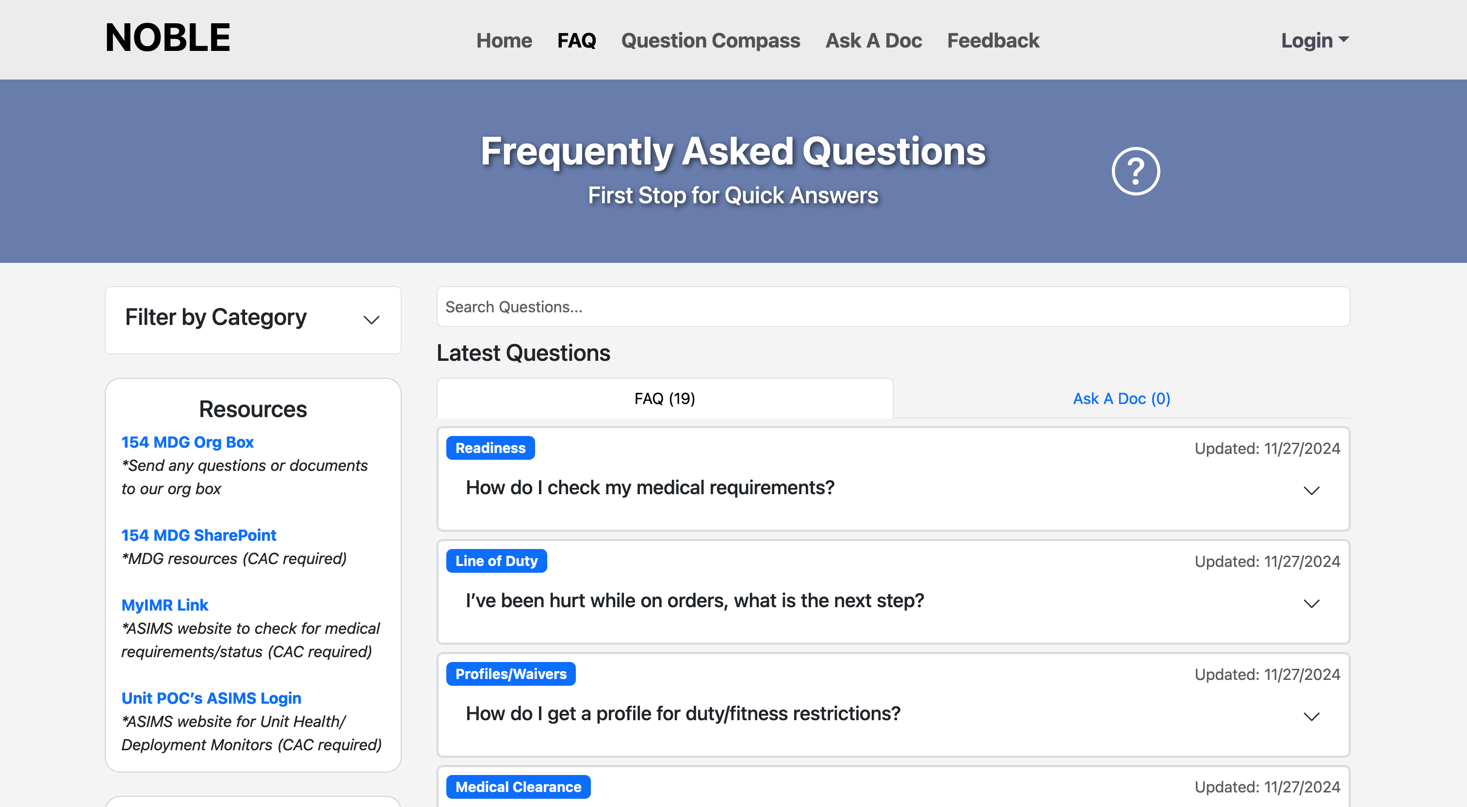 FAQ page