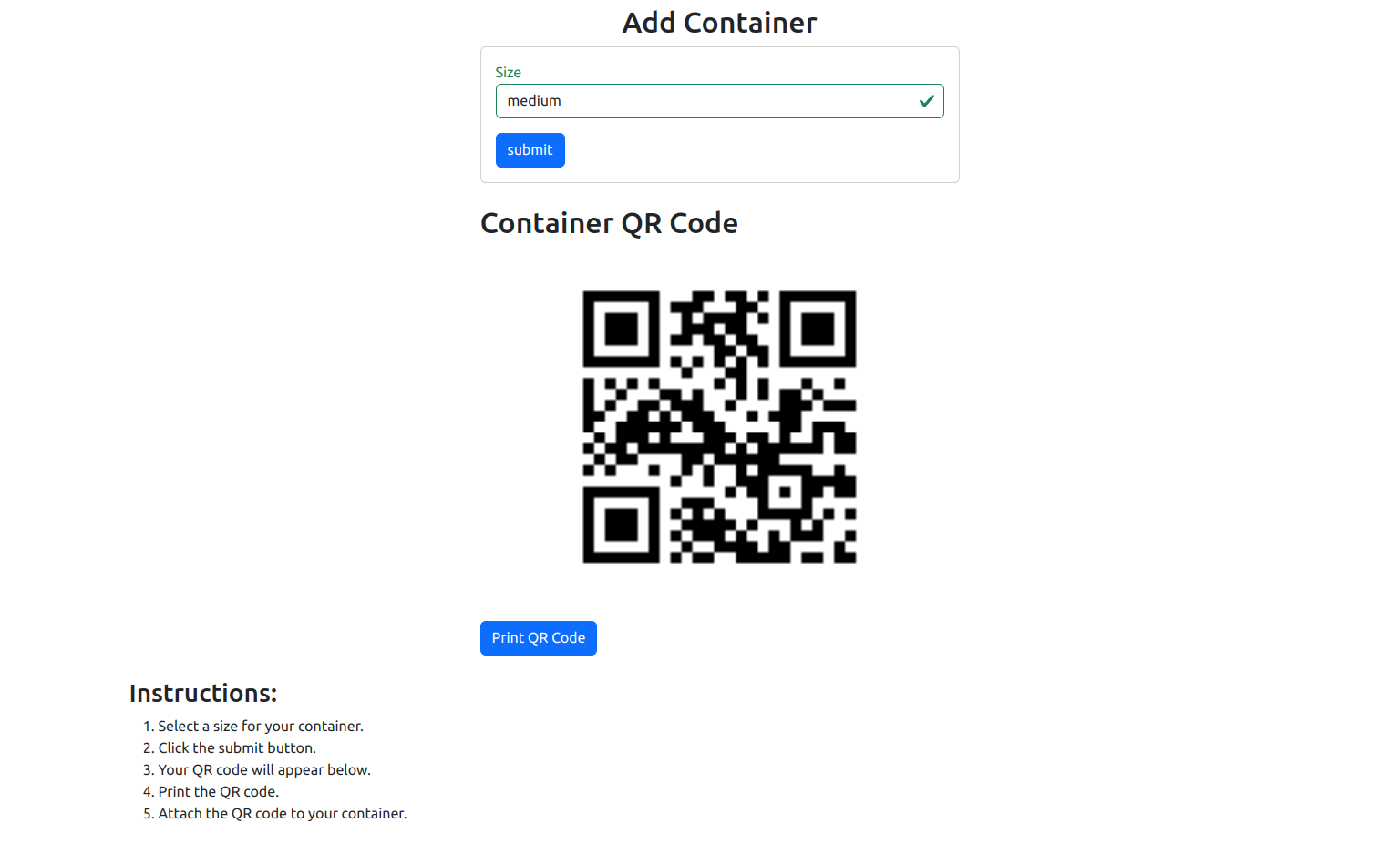 Admin container list page.